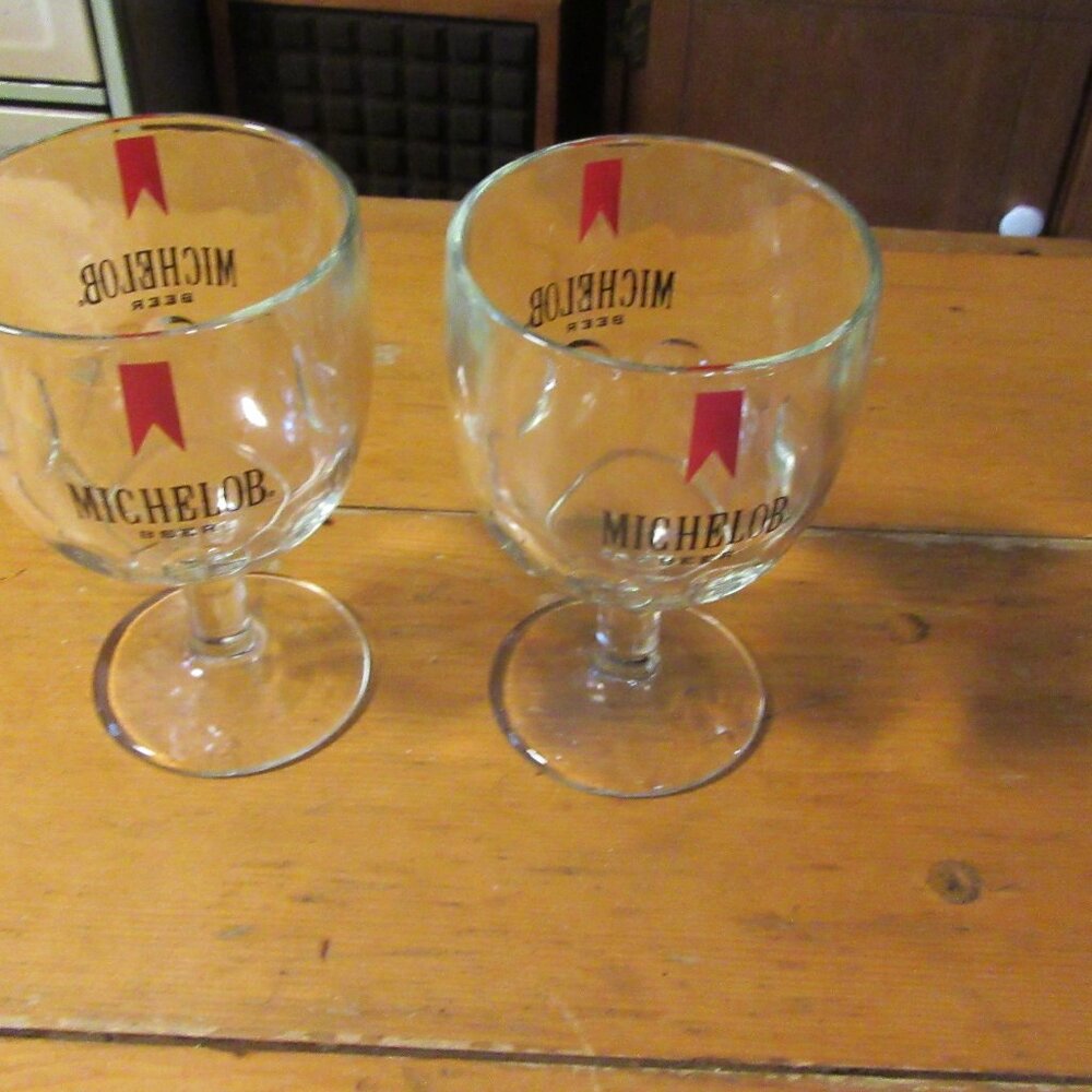 Vtg Michelob stemmed footed heavy beer goblets thumbprint trim bottom